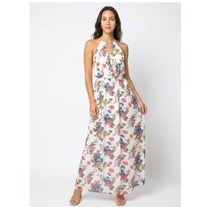 Express Floral Halter Maxi Dress with Front Keyhole and Side Cutouts